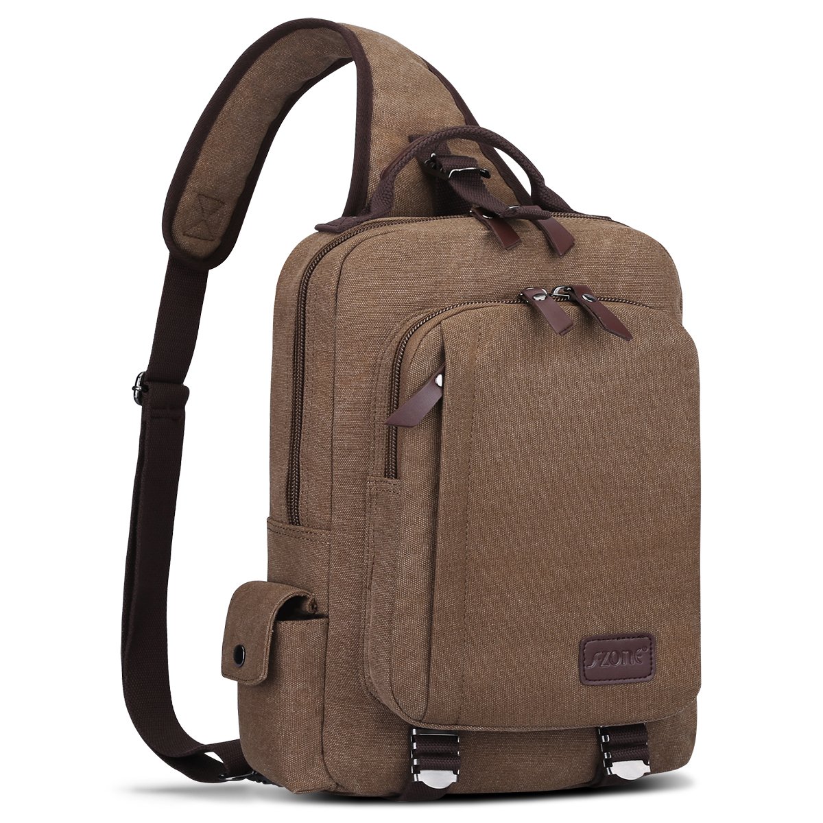 S-ZONE 14 Inch Laptop Shoulder Backpack Daypack Messenger Single Crossbody Chest Sling Bag Canvas Casual Satchel Outdoor for Men