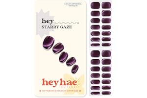 Heyhae Semi Cured Gel Nail Strips | No LED Lamp Needed | Fall, Purple, Cat-Eye | Easy Apply & Remove, Salon Quality | Includes 28 Strips, 1 Prep Pads, Nail File & Wooden stick - Hey, Starry Gaze