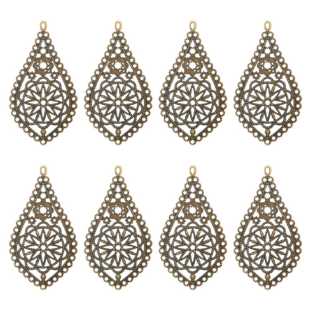PandaHall 20pcs Iron Filigree Connectors Charms Pendants Teardrop Antique Bronze Embellishments for Jewelry Making