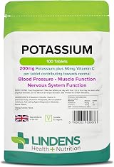 Lindens Potassium 200mg Tablets with 50mg Vitamin C 100 Vegan UK Made view 1