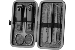 XMOSNZ Manicure Set Nail Clippers for Men Pedicure Kit -7PCS Stainless Steel Manicure Kit, Professional Grooming Kits, Nail Care Tools with Luxurious Travel Leather Case Gift Box (7, Black)