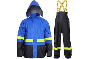 FWG Workwear Hi Vis Waterproof Jacket & Bib Pants Combo - Men's Rain Suit, Stretchable & Durable