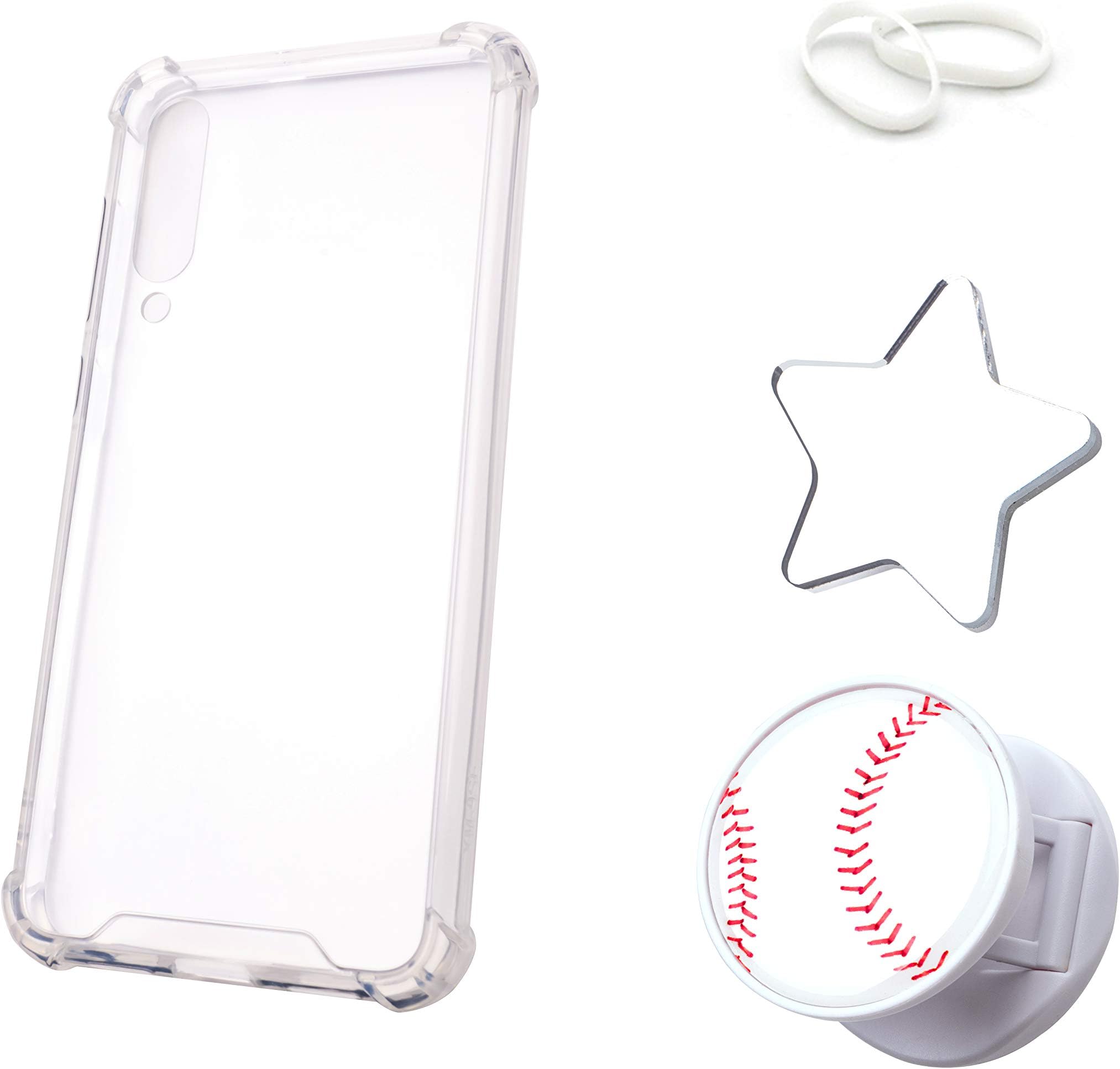 Mi 9 SE Case with Free 4 DIY Gifts (Poppin Socket Grip Holder) (Acrylic Mirror) (Magic Band) - AIRCUSHION Clear Corner Bumper Protective Cover for Xiaomi Mi 9 SE