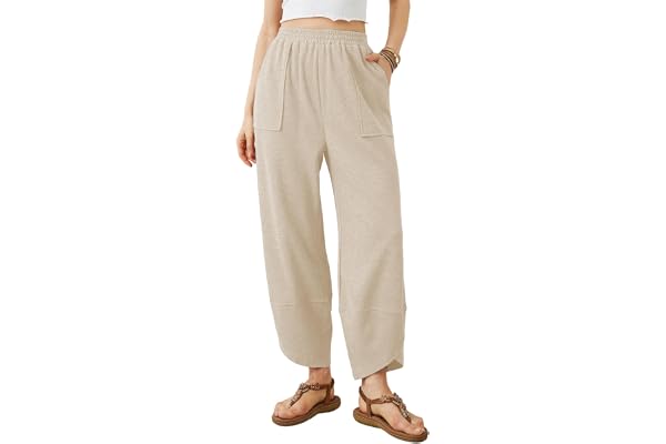Xiaoxuemeng Womens Baggy Wide Leg Pants Casual Elastic Waisted Palazzo Harem Pants with Pockets