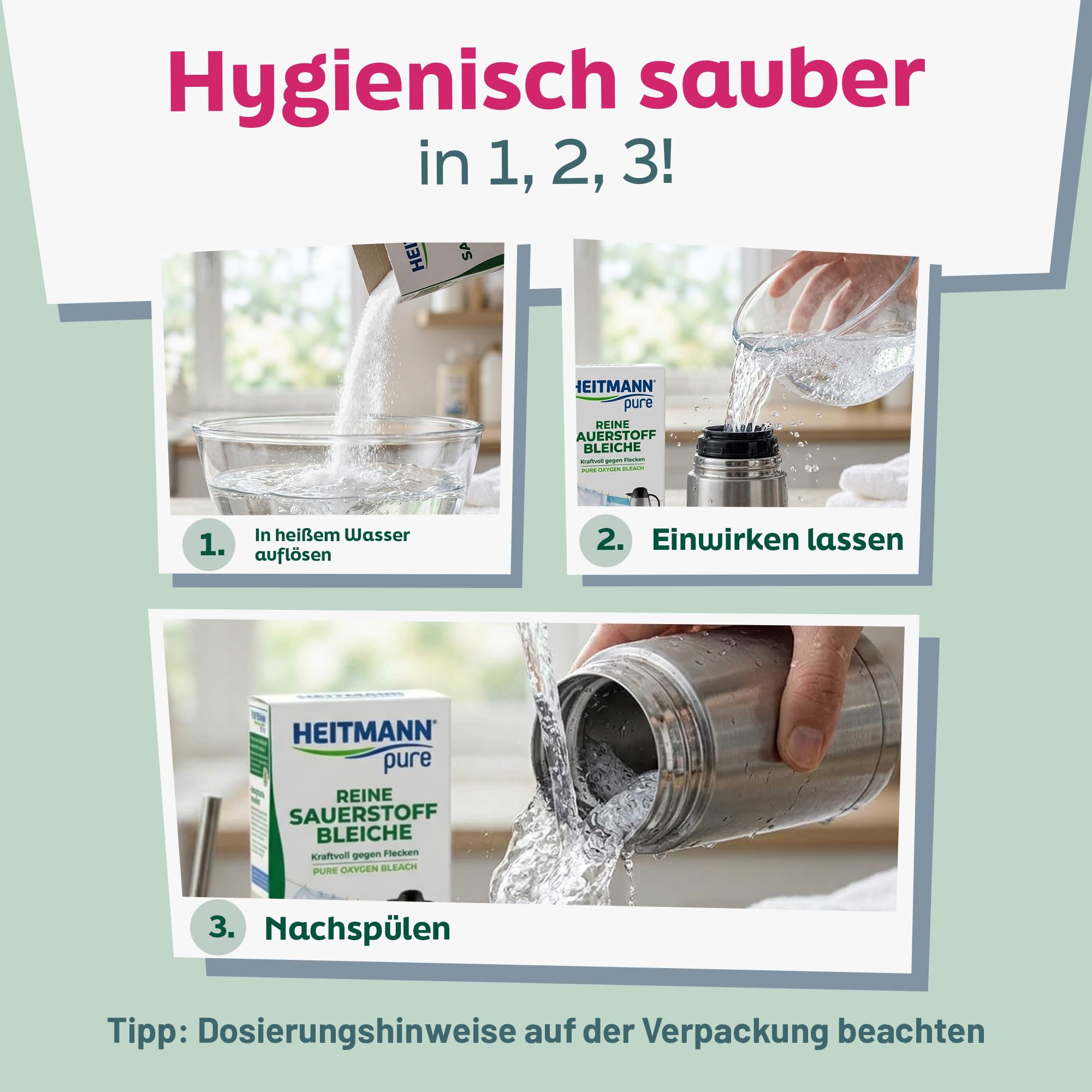HEITMANN pure Reine Sauerstoffbleiche 350 g | Ökologisches Bleichmittel aus Aktiv-Sauerstoff & Soda für Wäsche & Haushalt | Waschmittel Pulver gegen Flecken & Schmutz 5
