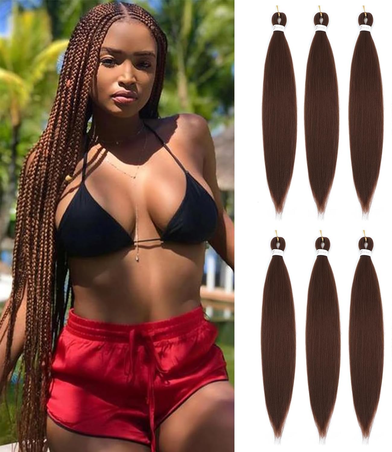 Pre Stretched Braiding Hair Dark Brown Braiding Hair Extensions For Braids 26 Inch 6 Packs Yaki Textured Crochet Synthetic Hot Water Setting Crochet Extensions (26 Inch, 30#)