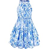 GRACE KARIN Girls Summer Beach Dress Floral Hawaiian Halter Chiffon Party Wedding Vacation Sundress 7-14Y