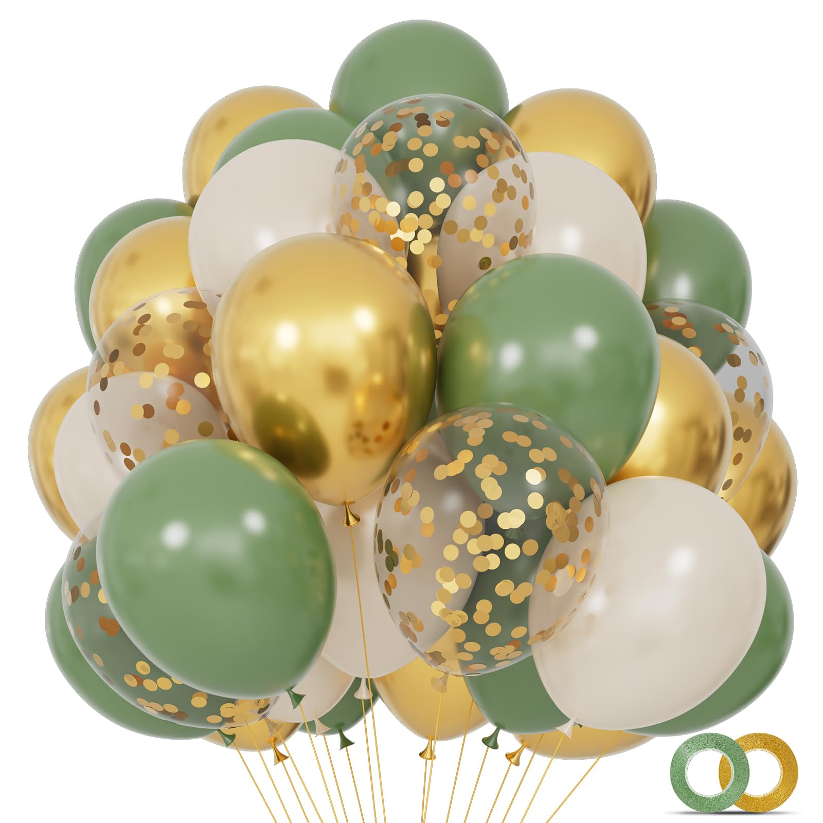 Photo 1 of 68Pcs Balloons Kit 12 Inch, Sage Green Balloon Sand White Metallic Gold Balloon Confetti with Ribbons, Party Balloons for Baby Bridal Shower Wedding Birthday Decorations.