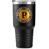 the Man the Myth the Legend Mug with Initials, Monogrammed Stainless Steel Travel Tumbler for Men, Funny Personalized Coffee Cup, Custom Beer Glass, Unique Birthday Christmas Gifts for Him, 30 oz, P