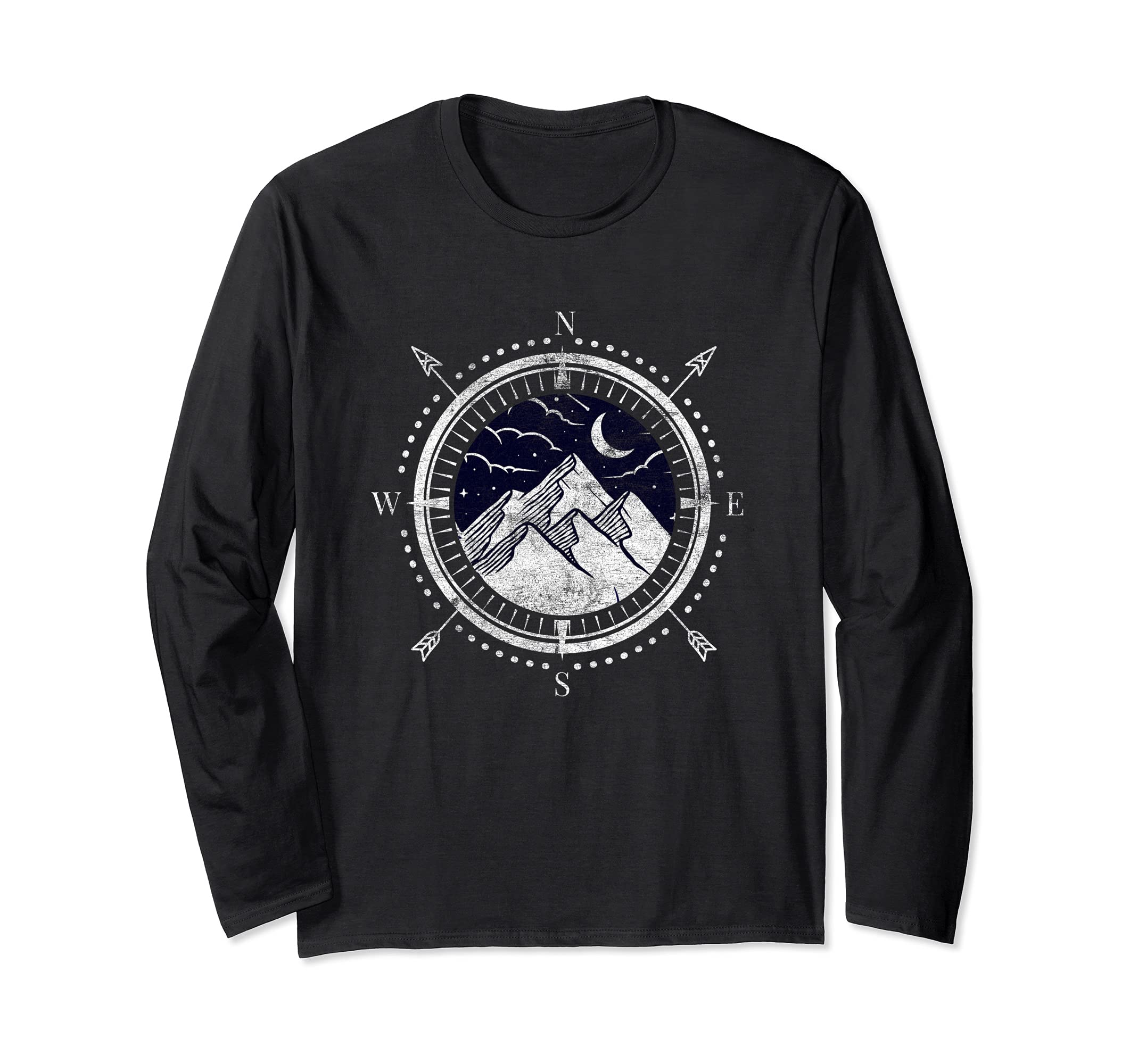 Landscape Lattitude Mountain Outdoors Compass Hiking Camping Long Sleeve T-Shirt
