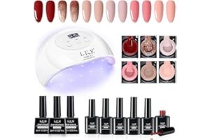 LKE Gel Nail Polish Kit with U V Light Starter Kit, 72W Nail Lamp Nail Dryer 6 Colors Gel Nail Polish Set No Wipe Base Gel Top Coat Nail Art Manicure Nail Gel Kit Nail Studio Sets Gifts (Pink Red)