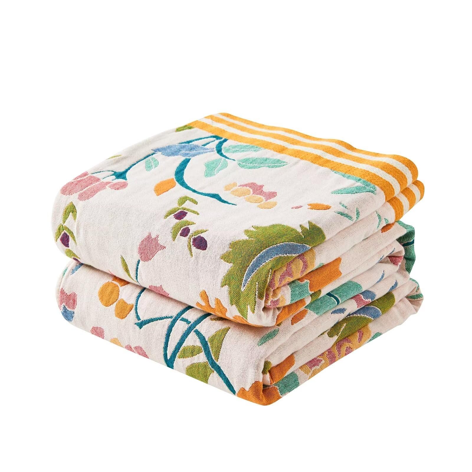 XIBLC Boho Throw Blanket for Bed, 100% Cotton Soft Rustic Quilt Fall Blanket, 60"x80" Floral Printed Farmhouse Decor Bed Blankets, All Season Rustic Reversible Bohemian Throw Quilt Image