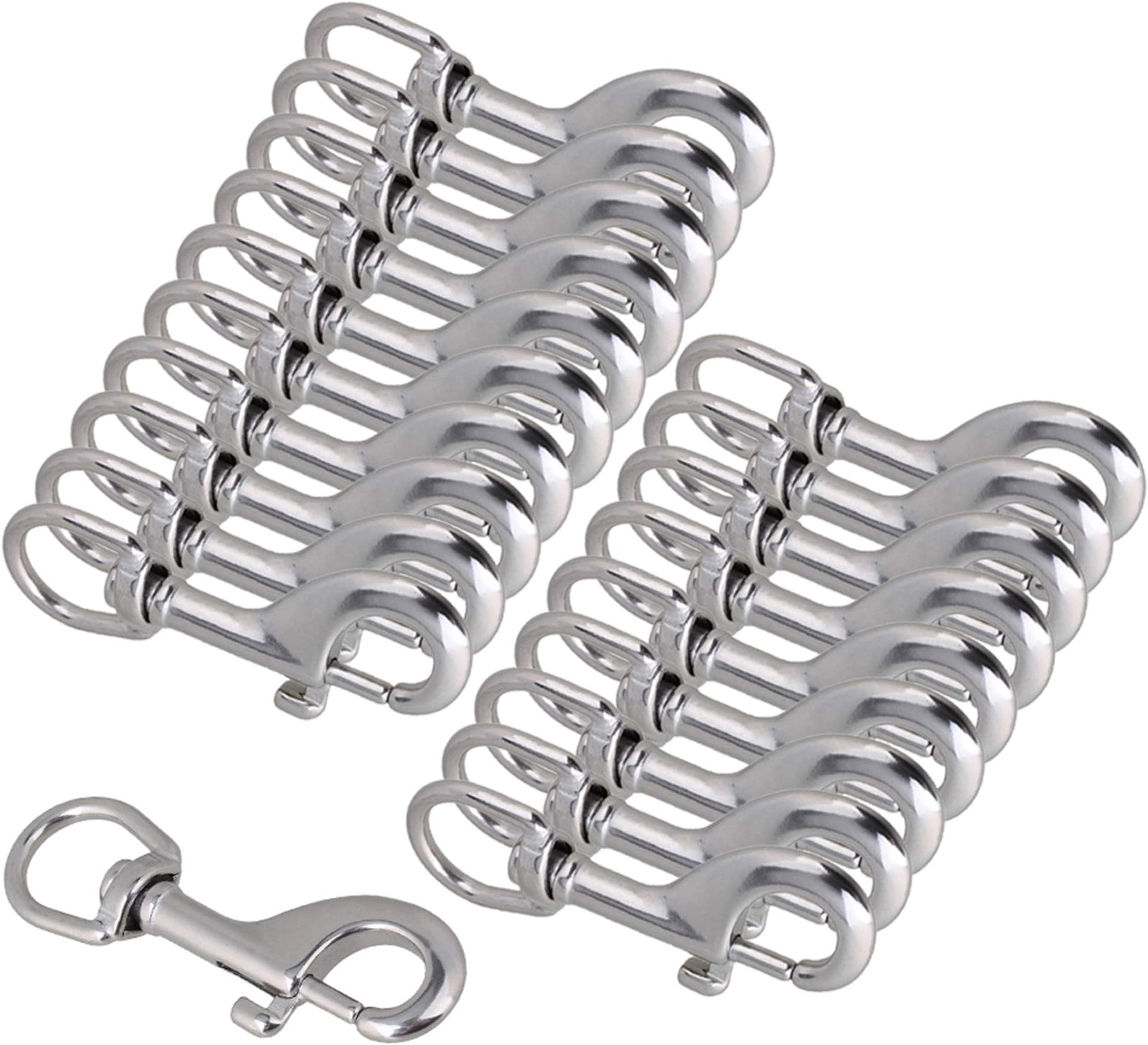 CNBTRRound Eye Swivel Bolt Snap Hooks Key Chain Clip Stainless Steel 90mm Silver Set of 20