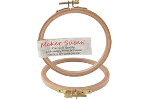 Maker Susan 4" Wood Embroidery Hoop, Round Beechwood Cross Stitch Hoop with Adjustment Brass Screw, Cross Stitch Hoops and Frames, Suitable for Embroidery, Craft Sewing (4 inch)