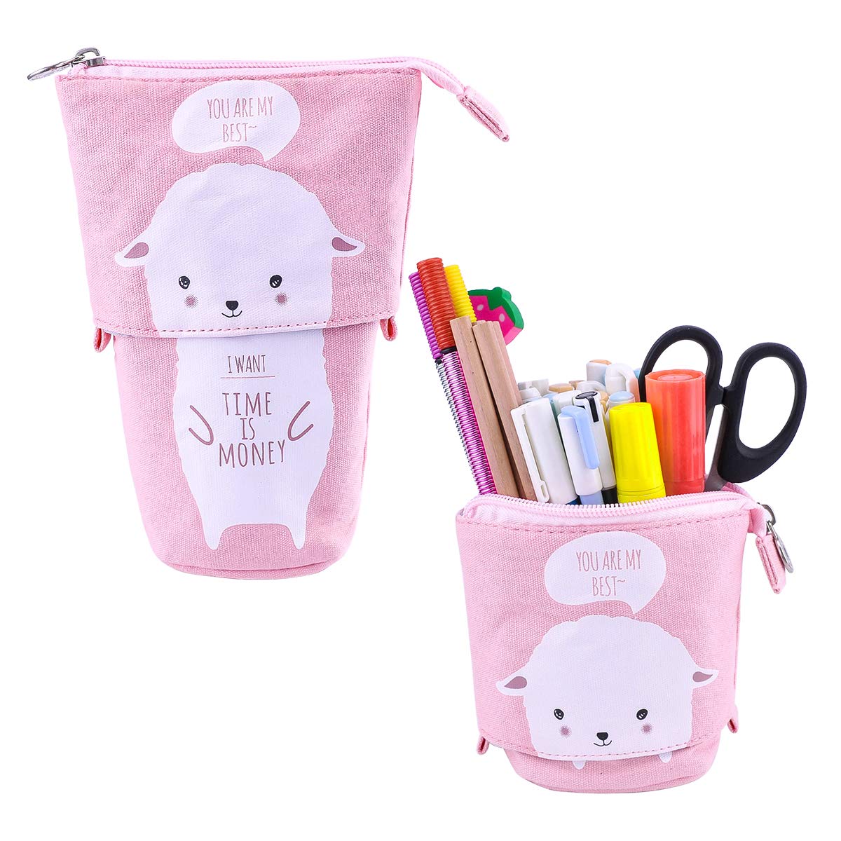 iSupeb Transforming Pencil Case Students Cute Canvas Pencil Holder Kids Pencil Case Storage Bag for Teens School 12 X 8cm (Lamb)