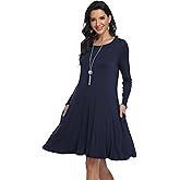 VintageClothing Women's Casual T Shirt Dresses Long Sleeve Loose Swing Dress with Pockets