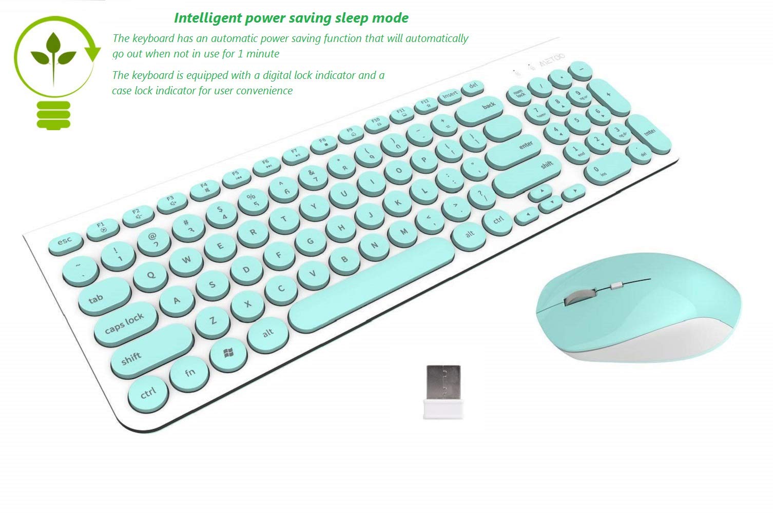 MeToo Wireless Keyboard and Mouse Combo, Ultra-Thin 2.4G USB Cute Round Mute Keyboard Sets for Laptop Desktop Computer and Mac Office C180- Not Included Battery (Green)