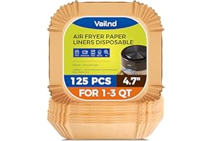 VAILND Small Air Fryer Liners Disposable, 2 QT Parchment Paper for COSORI 2.1 Qt Air Fryer, 125PCS 4.7 Inch Square Baking Paper Sheets for Mini Airfryer Basket