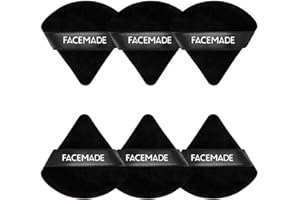 FACEMADE 6 Pieces Face Powder Puff with a Travel Case, Soft Makeup Puff with a Container, Triangle Velour Makeup Sponge for Loose Powder Body Powder, Beauty Makeup Tools, Black