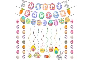 Alaiyaky 21 Pcs Easter Banner Decorations Bunny,Swirl Party Hanging Eggs Decor Banner Indoor Bunny Eggs Decorations for Easte