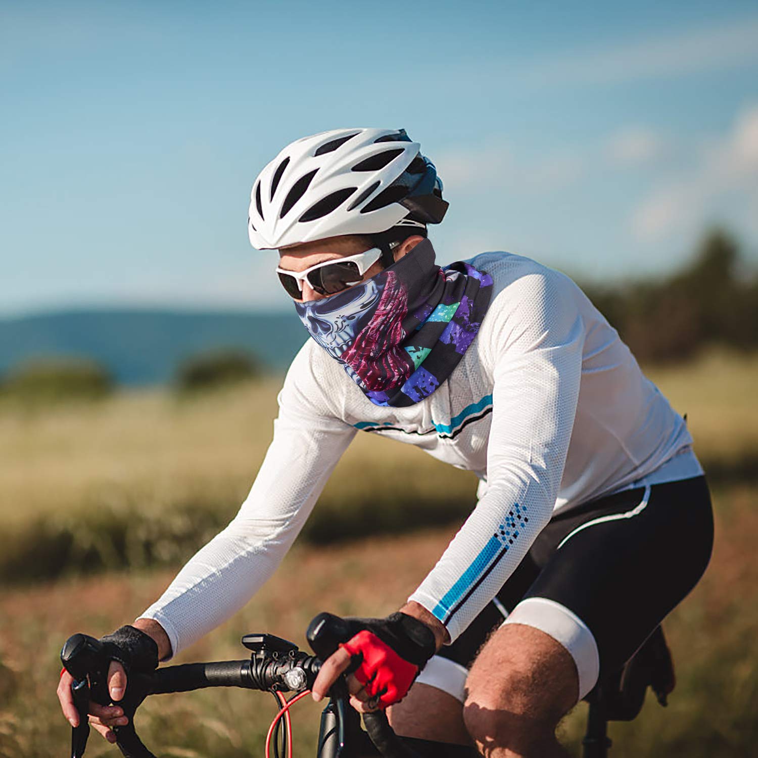 ZOYLINK 2 Pares de Guantes de Halloween Scary Skeleton Novelty Gloves con 2 mascarillas de Ciclismo