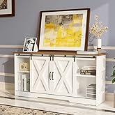 4 EVER WINNER TV Stand for 65 Inch TV for Living Room, Modern Farmhouse Barn Door TV Stand with Storage Cabinets and Adjustable Shelves for Bedroom, Media Entertainment Center TV Console Table, White