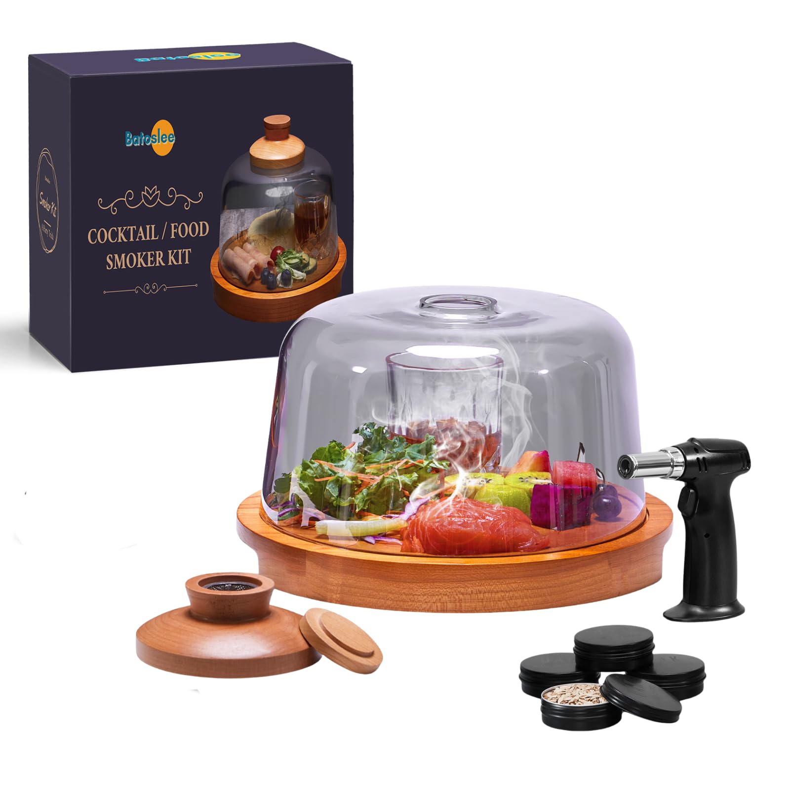 Photo 1 of Cocktail Smoker Kit with Wooden Base and Glass Dome, Perfect for Infusing Smoky Flavors into Old Fashioned Cocktails, Whiskey, and Foods with Included Wood Chips