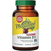 MegaFood Vitamin D3 2000 IU (50 mcg) - Vitamin D Supplements with Real Food, Immune Support, Supports Bones, Teeth & Muscles, Vegetarian, Certified Non-GMO, Kosher – 60 Tablets, 60 Servings