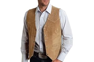 CXFOVIOVA Mens V Neck Suit Vest Retro 5 Button Suede Leather Regular Fit Casual Waistcoat for Prom,Husband Gift,Daily Wear