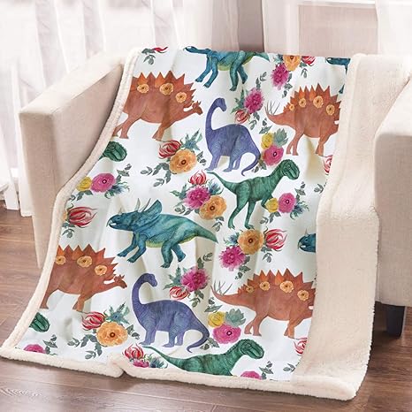 Amazon Com Arightex Girl Dinosaur Blanket Watercolor Dinosaur Throw Blanket For Boys Vintage Dino Floral Sherpa Fleece Blanket Soft Plush Fluffy Warm Cozy All Seasons For Women Children Gift 60 X 80 Home