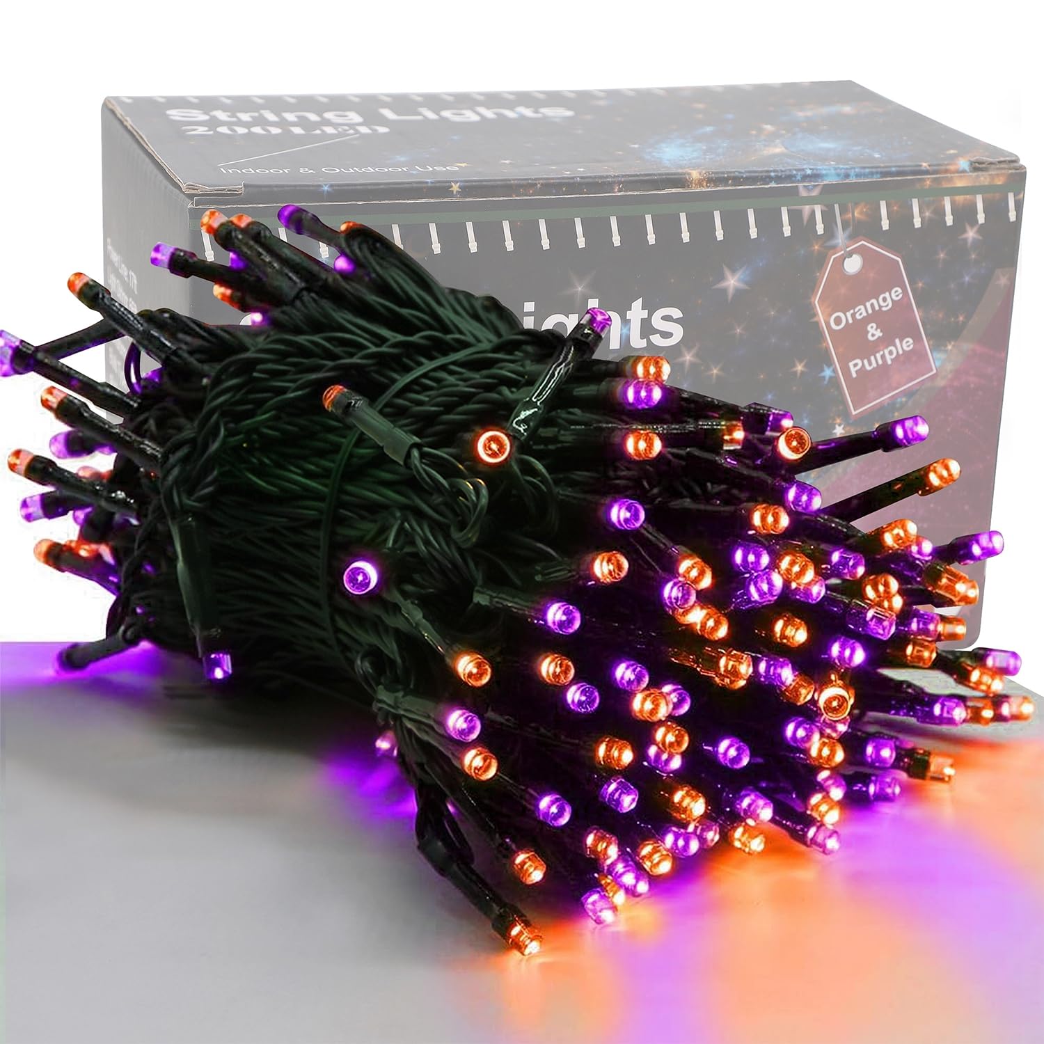 Photo 1 of HOME LIGHTING Halloween Lights, 66FT 200 LED Plug in Green Wire String Light, 8 Lighting Modes Waterproof Fairy Mini Lights for Indoor Outdoor Christmas Wedding Party Decorations (Orange & Purple)