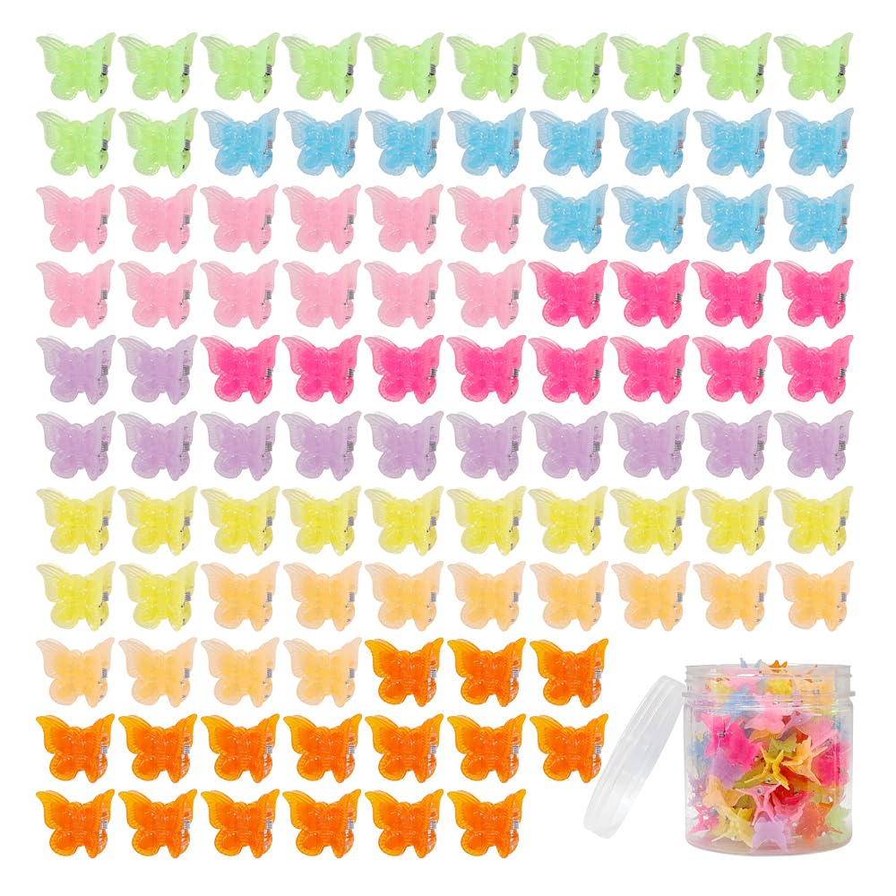 Photo 1 of 100 Pieces Assorted Color Butterfly Hair Clips, Beautiful Mini Butterfly Hair Clips Hair Accessories for Women and Girls (Jelly color)