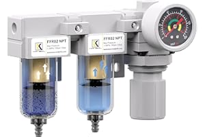 KANBOL 1/4" NPT Double Air Filters Regulator, Air Pressure Regulator Combo,5 μ Filter Water Separator, Semi-Auto Drain,Metal Bracket…