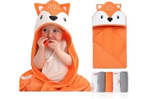 SYNPOS Baby Bath Towels For Newborn with 5 Baby Washcloths - Ultra Absorbent and Soft Cotton Hooded Bath Towel for Babie, Toddler, Infant - Unisex Hooded Baby Bath Towel