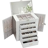 V-LAFUY Large Jewelry Box, Jewelry Boxes for Women Large Jewelry Organizers and Storage, Jewelry Organizer for Rings Earrings Necklaces Glasses Bracelets Watches, Grey