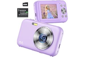 AKJJHFUE Digital Camera, FHD 1080P Kids Camera with 32GB SD Card 16X Digital Zoom Portable Small Camera, Compact Point and Shoot Camera Mini Digital Camera for Teens Kids Boys Girls Students Seniors - Purple