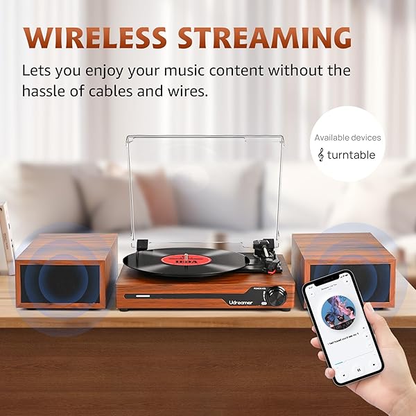 VINYL RECORD PLAYER WITH SPEAKERS,BLUETOOTH PORTABLE TURNTABLE FOR VINYL RECORDS,PHONOGRAPH LP PLAYER WITH 3 SPEED USB RCA IN VINTAGE BROWN