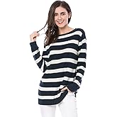 Allegra K Women's Fall Tops 2025 Striped Drop Shoulder Round Neck Long Sleeves Pullover Sweater