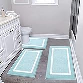 Pauwer Bathroom Rug Set 3 Piece: Plush Microfiber Shaggy Bath Mats, Non Slip, Machine Washable, Light Blue, 18x26+20x32+U Shape 20x24