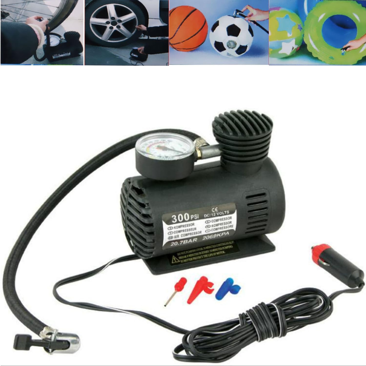 Quality 12V 300 PSI Portable Mini Air Compressor Tyre Inflator Tool