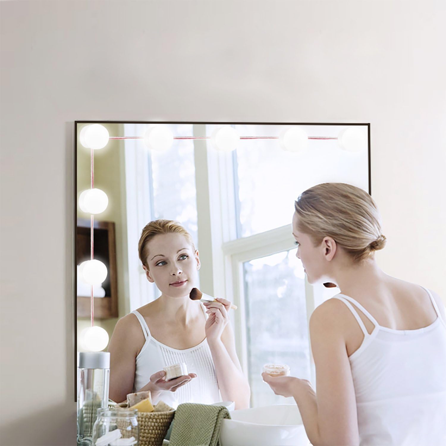 Hollywood Style Led Vanity Mirror Lights Kit with 10 Dimmable Light Bulbs for Makeup Dressing Table and Power Supply Plug in Lighting Fixture Strip, Vanity Mirror Light, White (No Mirror Included) - - 