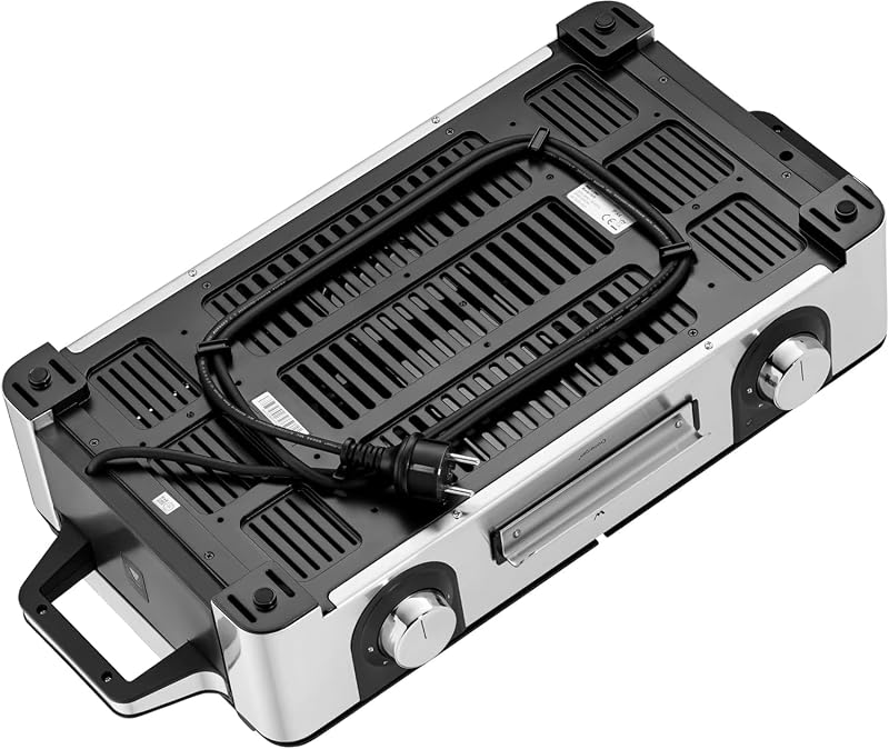 Lono Master-Grill, Elektrogrill, 50x28 cm, Elektrogrill Tischgrill mit Windschutz und Auffangschale, Outdoorzertifiziert für Barbecue, 2 getrennt regulierbare Grillflächen, 2400 W, edelstahl matt