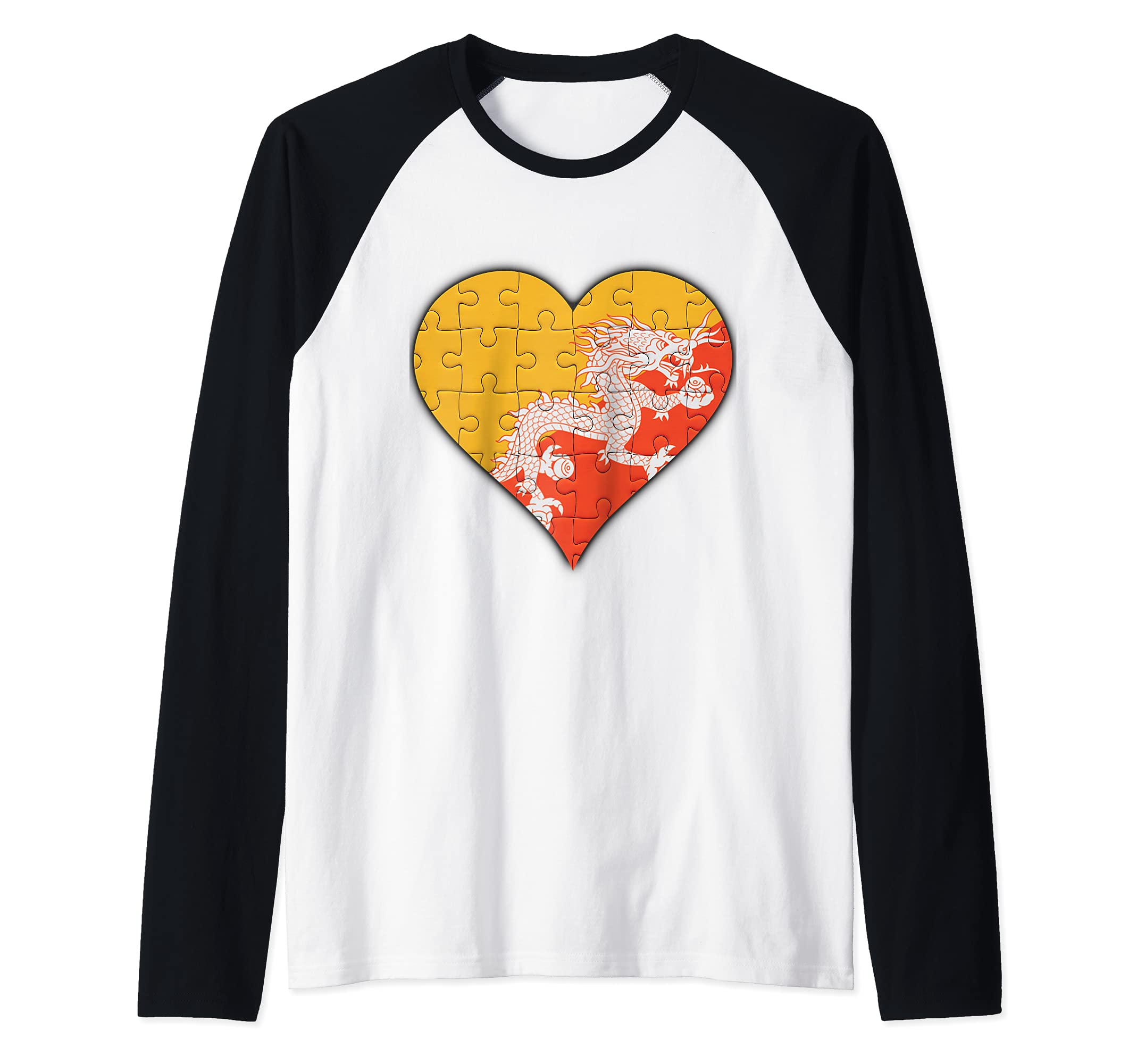 Bhutan Bhutanese Flag Heart Raglan Baseball Tee
