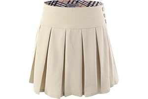 Bienzoe Girls School Uniform Skirt: Kids Adjustable Waist Stretchy Pleated Skort