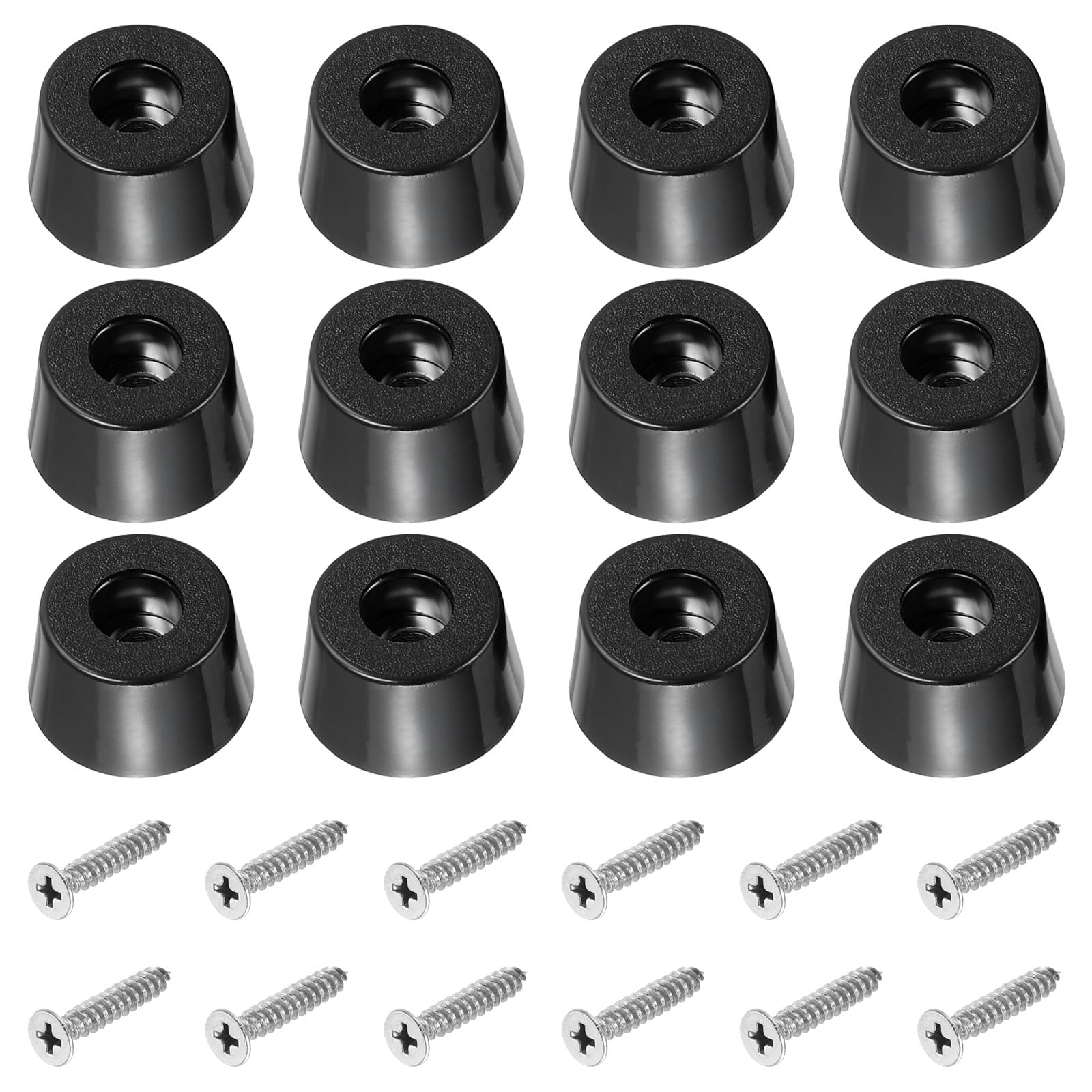 PATIKIL Cutting Board Feet, 12 Pack Round Rubber Feet Bumpers Non Slip Bumper Pads with Stainless Steel Screws for Furniture Chairs Desks Electronics (0.19"Wx0.43"H)