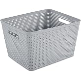 Sterilite Tall Basket, Woven Plastic Storage Organizer Bin, Cement, 6-Pack | Decorative Open Top Storage Bins with Handles for Bedroom, Bathroom, Dorm, Closet, Office and Shelf Organization