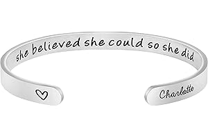 Memgift Inspirational Bracelets for Women Personalized Name Birthday Christmas Gifts for Her Engraved Cuff