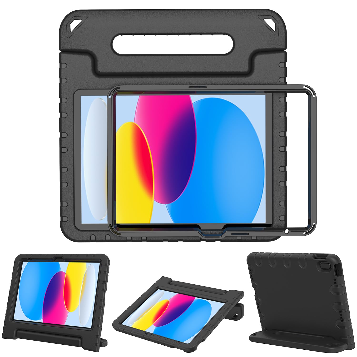 Surom Kids Case for iPad (A16) 11th Generation 11 inch 2025/10th Generation 10.9 inch 2022, with Built-in Screen Protector, Shockproof Convertible Handle Stand Protective Cover, Black