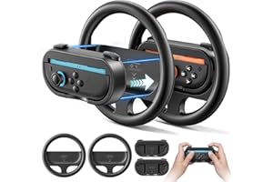 Rysker Steering Wheel & Grip for 2025 Nintendo Switch 2 JoyCon, Joy Con 2 Racing Wheel with Detachable Controller Grip for Mario Kart World 8 Deluxe, Switch Attachment Accessories Kit -2 Packs Black