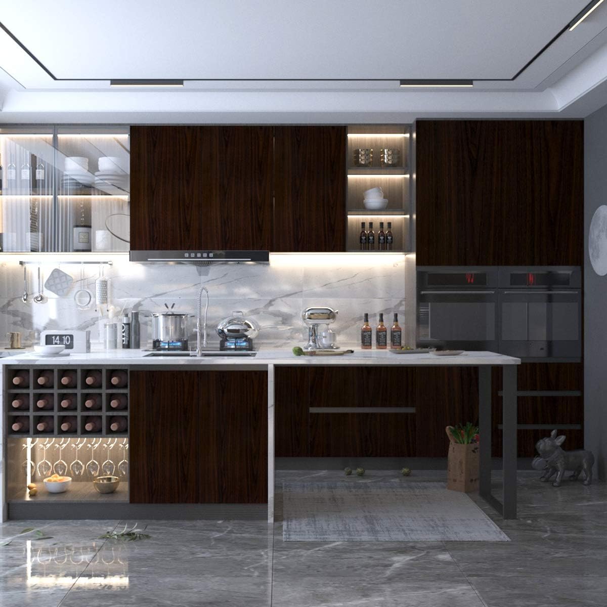 JSEVEM 40CM×5M Dark Brown Walnut Wood Wallpaper Peel and Stick Waterproof Darker Brown Walnut Wood Grain Contact Paper Vinyl Wrap Self Adhesive Furniture Stickers for Kitchen Cabinet Cupboard Wardrobe - Image 5